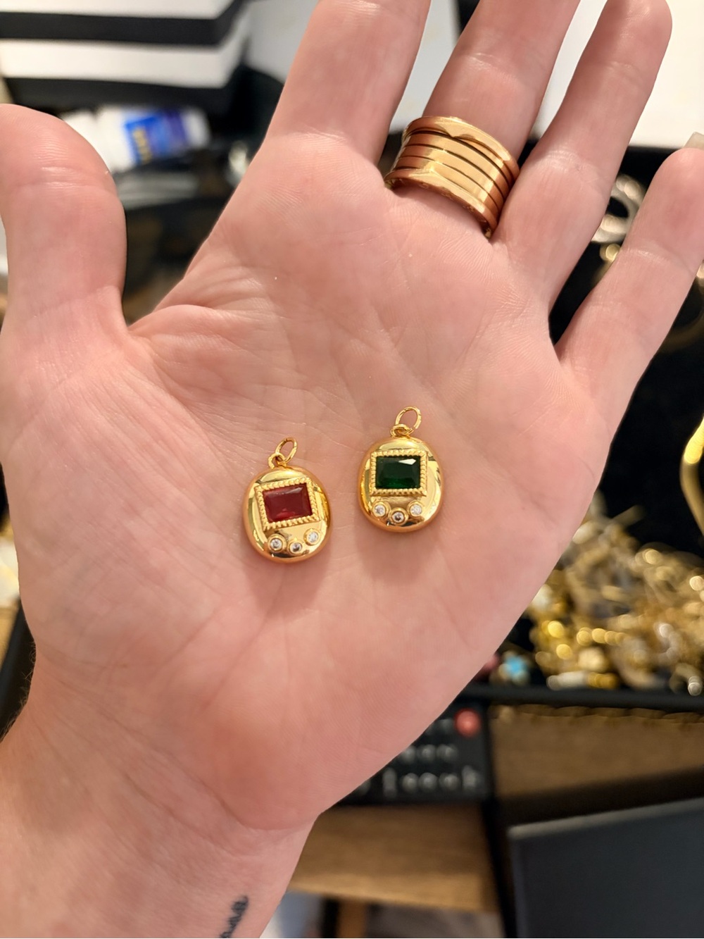 Gold-filled Pendant Charm with Red or Green Enamel Accent tamagotchi charms